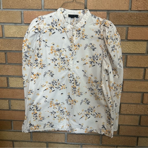 J. Crew Puff Sleeve 1/2 Button Cotton Long Sleeve Blouse Budding Floral Size XS - Picture 2 of 7